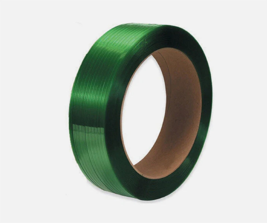 Strapping Poly 5/8 1400# Green Embossed for printing and packaging operations